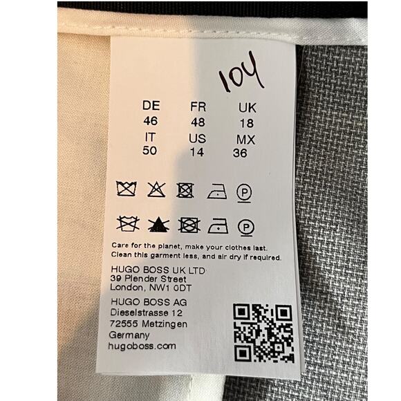 BOSS Hugo Boss pants Tasewa Slim Fit Stretch Wool Blend grey size 14 - Picture 7 of 7